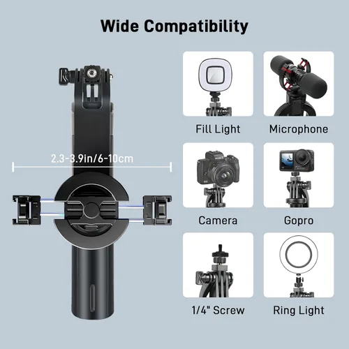 Vista 5 de WOVTE Trípode magnético para selfie stick con 2 luces LED, trípode de 52 pulgadas para iPhone con control remoto recargable, palo selfie portátil