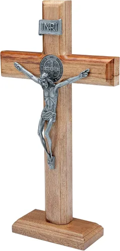 Vista 2 de Intercession Crucifijo de cruz de madera para pared y mesa (plata envejecida, 5 pulgadas)