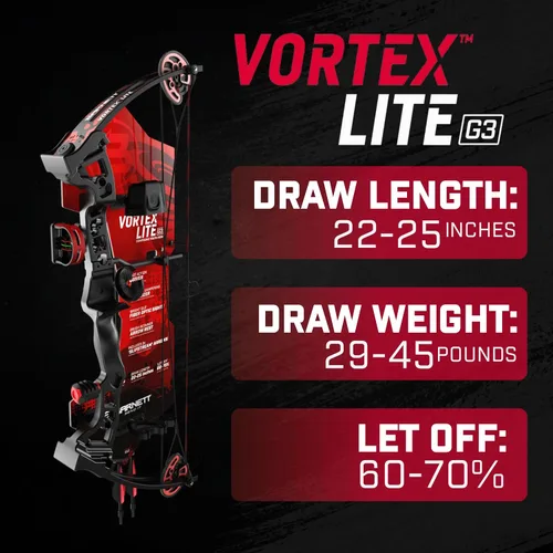 Vista 7 de Barnett Vortex Lite Youth Bow - 22-25in Draw Length, 18-29lb Hunting Compound Bow, Adjustable 60-70% Let Off, 3 Pin Fiber Optic Sight, Brush