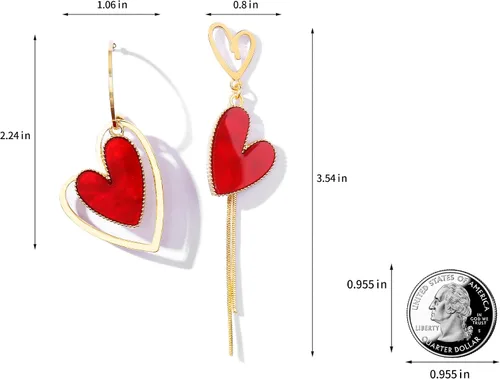 Vista 4 de Aretes asimétricos de corazón para niñas, aretes colgantes de corazón para mujer, día de San Valentín, día de la madre, cumpleaños, regalo de Navidad