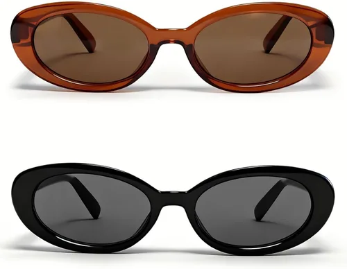 Vista 10 de VISOONE Retro Oval Y2K Trendy Sunglasses for Women Men Narrow Shades