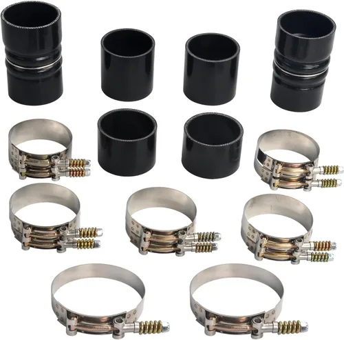 Vista 8 de Kit de abrazaderas de tubo de intercooler turbo CAC compatible con Ford 6.0L Powerstroke Diesel 2003-2007 (Negro)