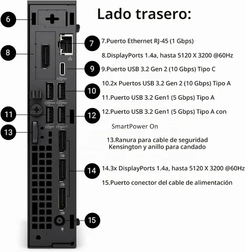 Vista 7 de Dell Pro Micro Plus Mini PC (Próxima Generación OptiPlex 7000 MFF), Computadora de Escritorio de Negocios AI PC, Intel 14-Core Ultra 5 235T