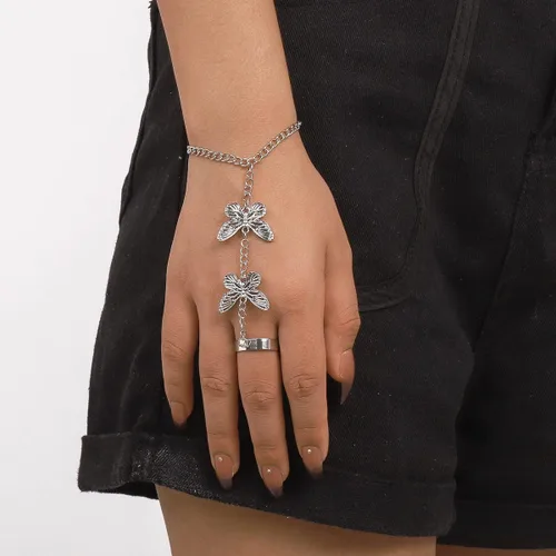 Vista 3 de Pulsera de anillo de cadena de mano Boho serpiente anillo de dedo pulsera arnés de mano esclavo pulseras de cadena india accesorios de joyería