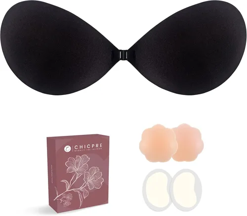 Vista 7 de Chicpre Adhesive Invisible Bra Strapless Push Up Bra Backless Silicone Sticky Bra for Women with Nipple Covers