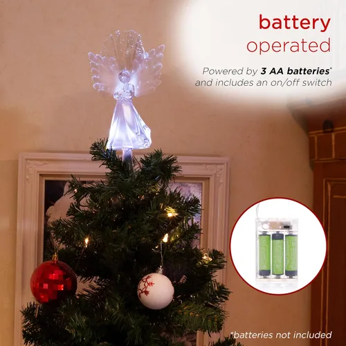 Vista 5 de Alpine Corporation Adorno para la Copa del Árbol de Ángel de 11 pulgadas de alto con alas de fibra óptica y luz LED, con función de temporizador