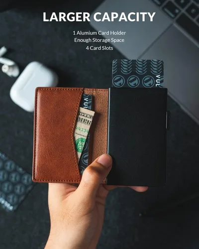 Vista 28 de VULKIT Billeteras delgadas para hombre, con bloqueo RFID, diseño minimalista con capacidad para hasta 11 tarjetas, Negro -, Minimalista