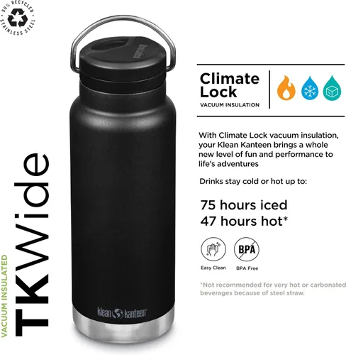 Vista 2 de Klean Kanteen TKWide 32oz (con tapa giratoria) - Negro
