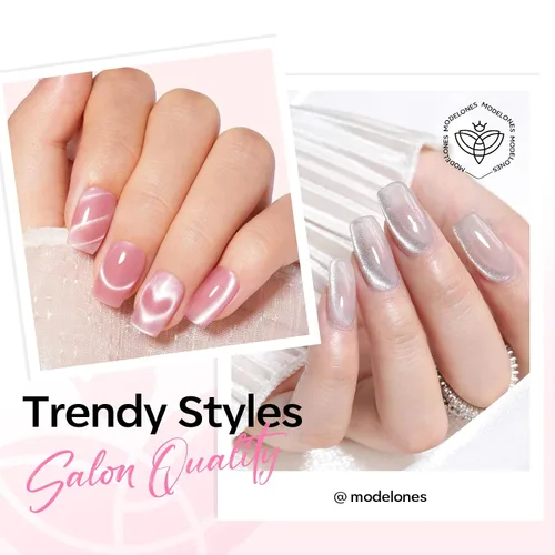 Vista 8 de modelones Juego de imanes de ojo de gato, esmalte de gel francés con corazón de ojo de gato, kit de herramientas de uñas de doble cabeza 5 en 1
