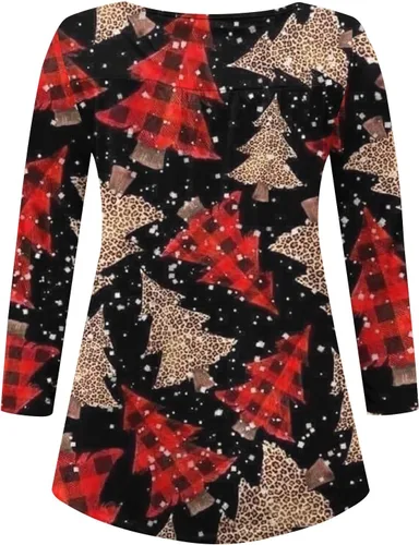 Vista 5 de Women's Sweatshirt Christmas Tree Pattern Print Pullover Sexy V-Neck Tunic Shirts Oversized Easy Fit Long Sleeve Top