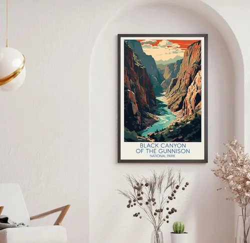 Vista 2 de Cartel del Cañón Negro del Parque Nacional Gunnison, Cartel del Cañón Negro del Gunnison, Arte de ilustración, carteles de viaje