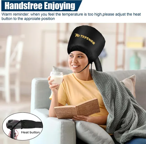 Vista 7 de TEPENAR Gorro de secador de pelo – Gorra con capucha ajustable extra grande extra grande para un peinado y cuidado rápidos