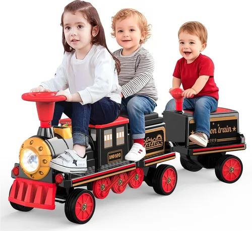 Vista 10 de ANPABO Tren de paseo de 12 V 7 AH, 2 plazas, silbato de tren Choo Choo Azul
