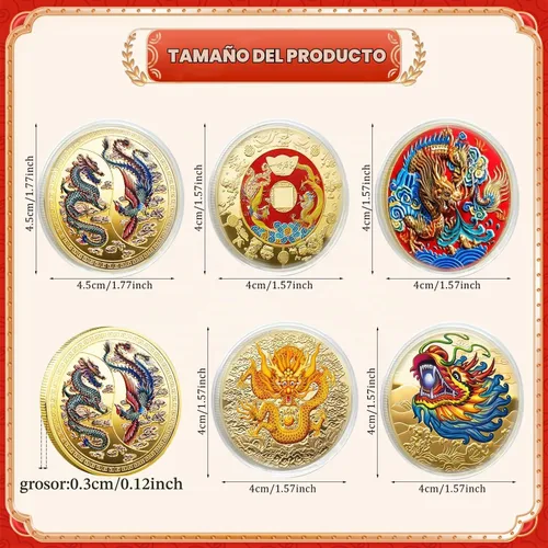 Vista 2 de Moneda conmemorativa china del dragón fénix chino de la suerte 5pcs Dragón y Fénix