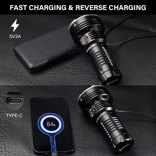 Vista 4 de Sofirn IF30 Linterna de Altos Lúmenes, Linterna Ultra Brillante de 12000 Lúmenes con Distancia de Haz de 685 Metros, Linterna Recargable USB C