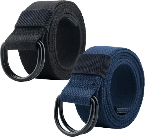 Vista 10 de Cinturón con anillo en D, cinturón de lona casual para hombres/mujeres, ancho de 1.5 pulgadas Negro-b