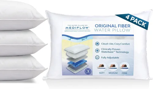 Vista 11 de Almohada de agua de fibra Mediflow - Ajustable para el alivio del dolor de cuello, almohada para dormir de lado, espalda y estómago, el inventor