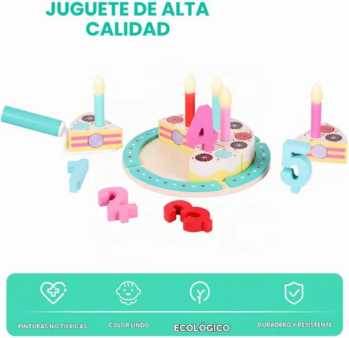 Vista 2 de Juguetes para cortar pasteles de cumpleaños, juego de comida de madera para niños pequeños, juguetes de cocina para niños y niñas