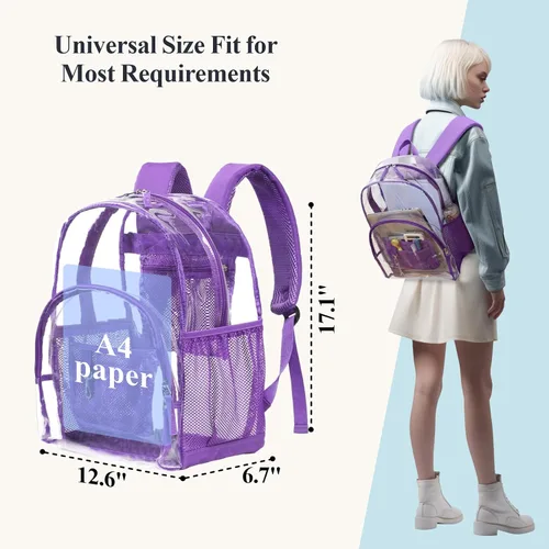 Vista 7 de PACKISM Mochila transparente resistente, para estudiantes, escuela, Computadora portátil