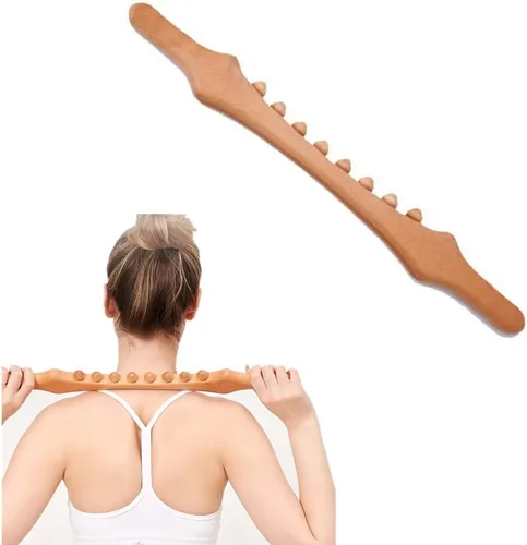 Vista 10 de Herramientas de masaje de madera Gua Sha, herramienta de paleta de drenaje linfático de 10 cuentas, herramienta de masaje de mano para esculpir