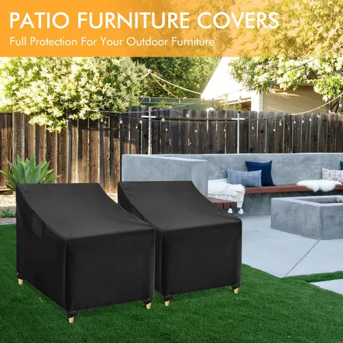 Vista 5 de WLEAFJ Fundas Impermeables para Sillas de Exterior, Fundas Negras para Muebles de Patio y Césped, Funda de Asiento Profundo para Sillón de Patio