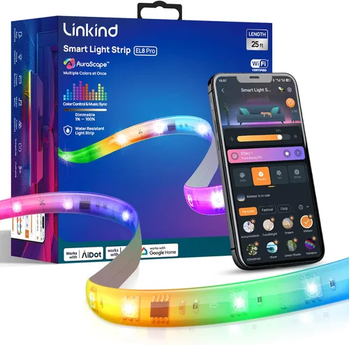 Vista 9 de Linkind AuraScape - Tira de luces LED inteligentes de 10 pies, tira de luz WiFi segmentada que cambia de color, compatible con Alexa y Google Home
