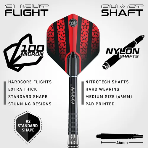Vista 4 de WINMAU Joe Cullen Edición Especial Profesional 90% Tungsteno Juego de dardos con Vuelos y Tallos (Ejes)
