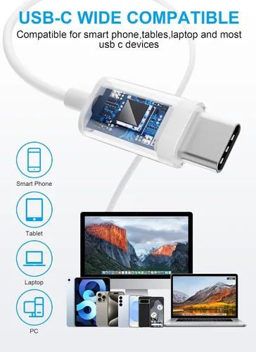 Vista 2 de Auriculares USB C para iPhone 17 16 15, auriculares con cable USB C con micrófono y control de volumen, para auriculares Apple con cable