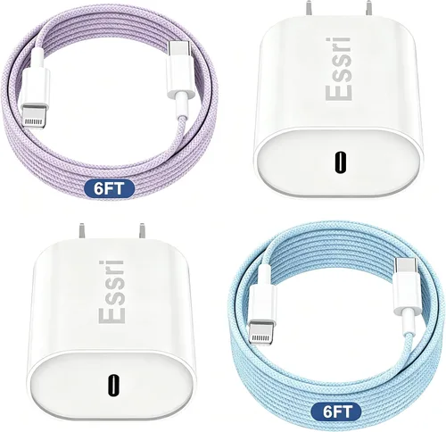 Vista 8 de Essri Cargador Rápido para iPhone 14 13 12 Carga Rápida, Paquete de 2 de 6FT+10FT Cable USB C a Lightning con 20W USB C para Bloque Cargador iPhone