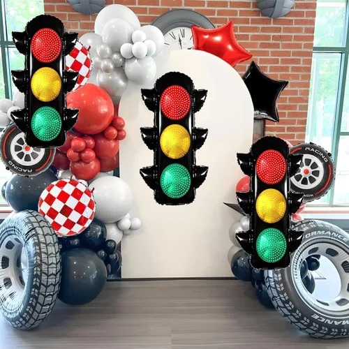 Vista 6 de 6 globos de carreras para decoración de fiesta de cumpleaños, globos de semáforo de 32 pulgadas para suministros de fiesta de cumpleaños