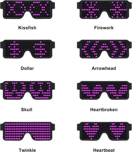 Vista 2 de WOWSUN Gafas LED con luz dinámica, para fiesta, festivales, Navidad, USB, recargable, LED, Rave, brillante, intermitente