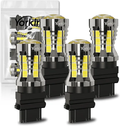 Vista 9 de Yorkim 3157 Bombillas LED ámbar superbrillantes, 3056 3156 3156A 3057 4057 3157 4157 T25 bombillas LED para luces de freno, luces de marcha atrás