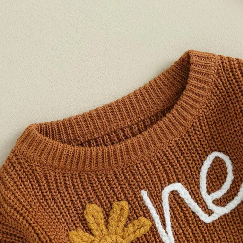 Vista 5 de Suéter de punto para bebé, niña, niño, cálido, con letras bordadas, de manga larga, para otoño e invierno