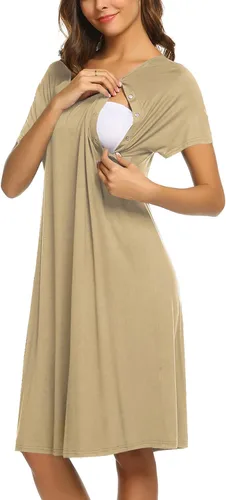 Vista 2 de Ekouaer - Camisón con botones y manga corta para mujer, vestido para lactancia, parto, hospital y maternidad, tallas S-XXL