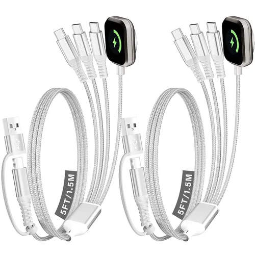 Vista 24 de Cruise Travel Essentials 2026, cable USB A/C 3 en 2 para iPhone 17, cargador iWatch, cable de carga múltiple trenzado, cable de carga múltiple
