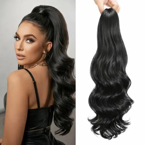 Vista 7 de Limerence Extensión de cola de caballo ondulada de 20 pulgadas de largo, pieza de cabello sintético para mujeres y niñas, extensiones de cola