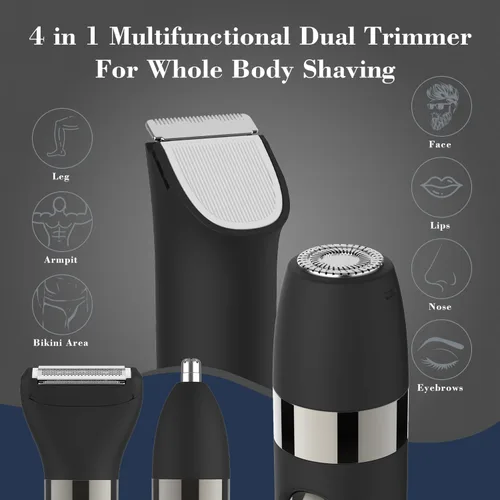 Vista 3 de Hatteker Recortadora de pelo corporal multifuncional 4 en 1 para hombres, IPX7 impermeable para ingle y cuerpo, afeitadora eléctrica recargable