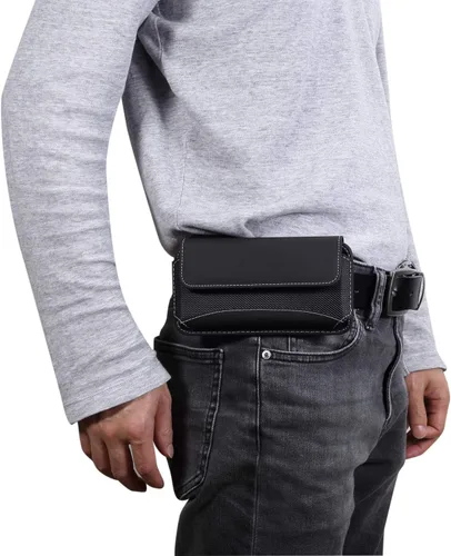 Vista 6 de Bolsa negra para teléfono celular para hombres, soporte horizontal para teléfono celular, funda universal para cinturón para teléfono inteligente