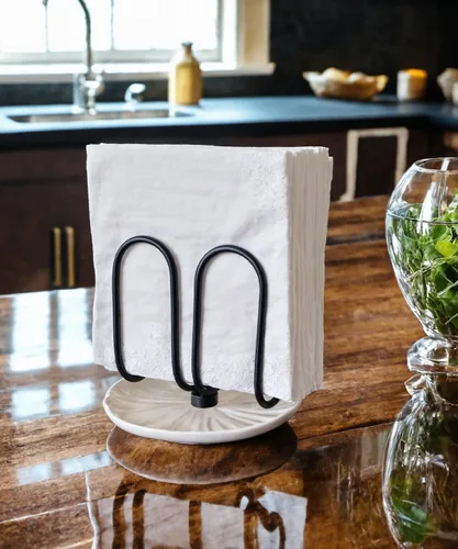 Vista 6 de VROOMIUM Servilletero para Mesa, Limpieza Sin Esfuerzo con Base de Cerámica, Peso de 1 lb, Servilleteros Negros para Servilletas de Papel