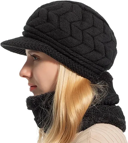 Vista 4 de Gorro de invierno para mujer, gorro de punto holgado con visera para mujeres y niñas