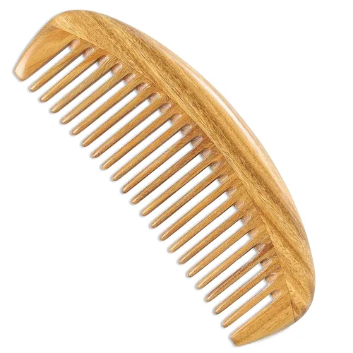 Vista 13 de Onedor Peines de pelo de sándalo verde 100% natural, hechos a mano, con aroma a sándalo antiestático, peine de madera natural desenredante