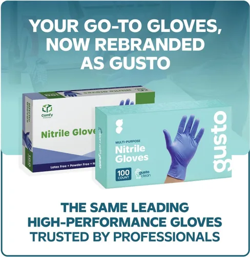 Vista 2 de GUSTO Blue Nitrile Gloves, Disposable Gloves – 4 Mil, Latex & Rubber Free, Non-Sterile Powder-Free (Formerly Comfy Package)