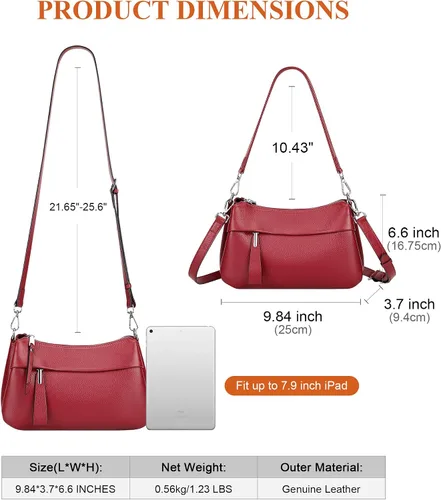 Vista 31 de Over Earth Genuine Leather Crossbody Bags for Women Small Hobo Handbags Shoulder Purses with 2 Detachable Straps