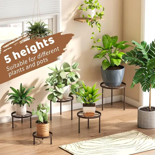 Vista 4 de Paquete de 5 soportes metálicos para plantas de interior y exterior, resistentes soportes de hierro antioxidante para macetas, soporte para macetas