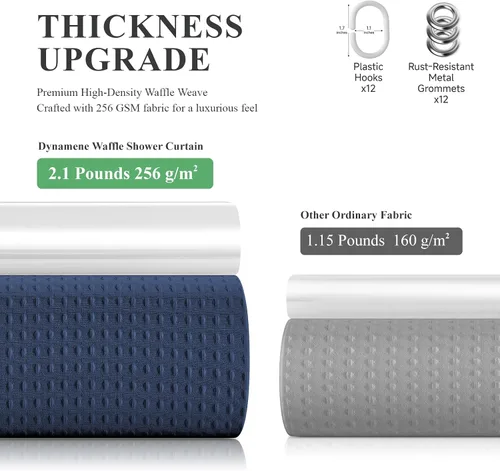 Vista 5 de 3 in 1 Waffle Shower Curtain Set with PEVA Liner 72Wx72H Navy Blue Azul marino