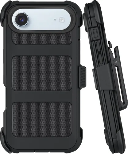 Vista 11 de Funda con clip para cinturón compatible con iPhone 12 Defender con soporte giratorio de 360°, protección resistente anticaídas y golpes, color negro