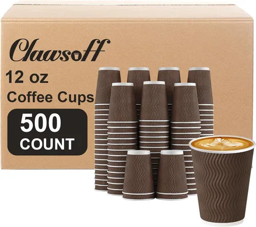 Vista 14 de Clawsoff - Paquete de 90 tazas de café de papel desechables de 16 onzas Marrón