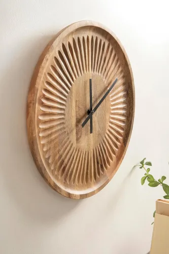 Vista 6 de Kate and Laurel Grear Modern - Reloj de pared redondo sin números, 17 pulgadas de diámetro, madera natural, reloj decorativo de madera tallada