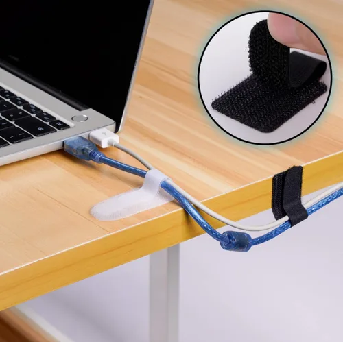 Vista 5 de Organizador de cables de escritorio de 50 piezas, correas adhesivas para organización de cables para artículos esenciales de oficina, pared