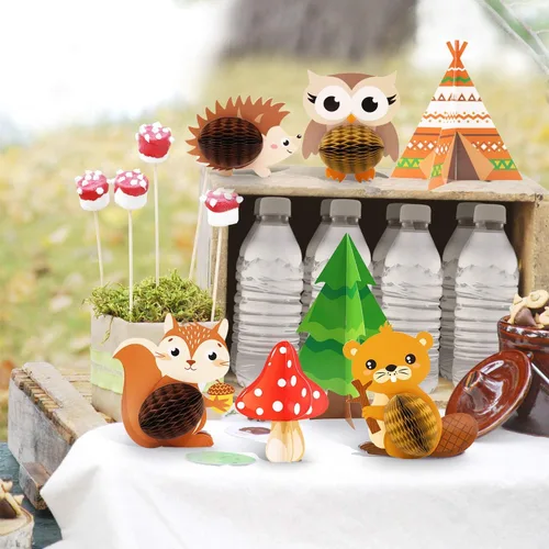 Vista 6 de Distaratie Paquete de 16 decoraciones de baby shower del bosque, centros de mesa de animales del bosque, suministros de fiesta de baby shower